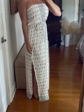 Joie Cream Silk Maxi Dress with Teal and Coral size large  retails for $388